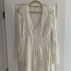 Free People White Long Sleeve Lace Dress